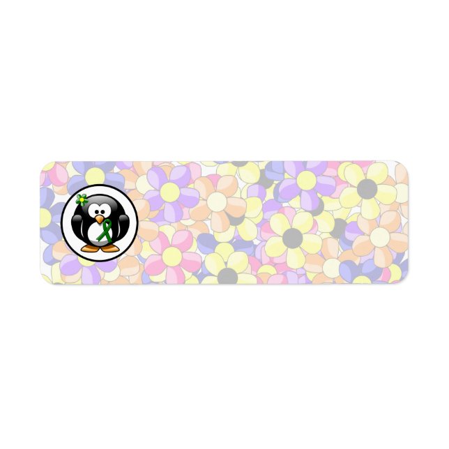 Green Awareness Ribbon Penguin Return Address Label (Front)
