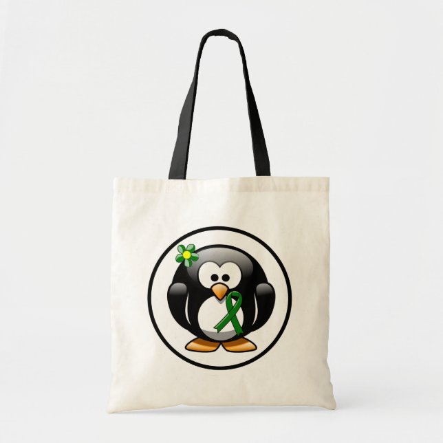 Green Awareness Ribbon Penguin Tote Bag (Front)