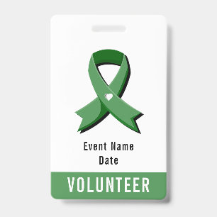 Green Awareness Ribbon White Heart Event ID Badge