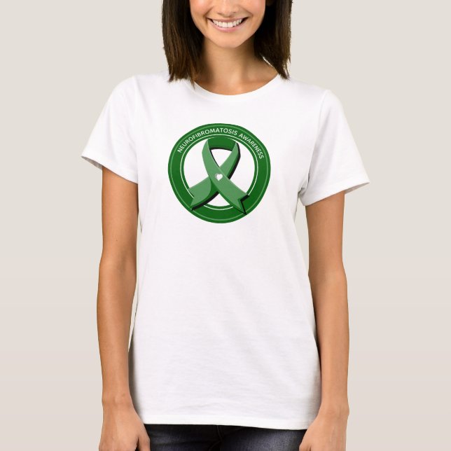Green Awareness Ribbon White Heart T-Shirt (Front)