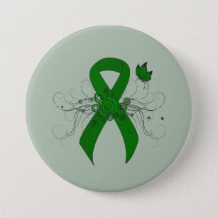 Green Awareness Ribbon with Butterfly 7.5 Cm Round Badge