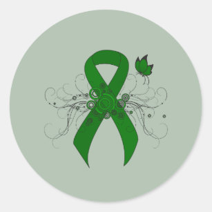 Green Awareness Ribbon with Butterfly Classic Round Sticker