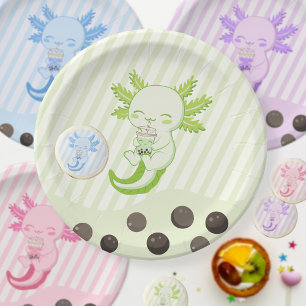 Green Axolotl Bubble Boba Par-tea Birthday Paper Plate