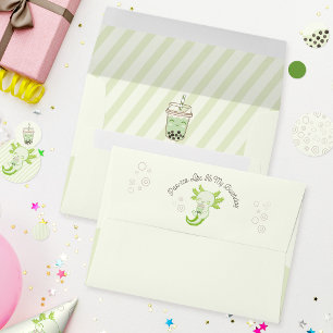 Green Axolotl Bubble Boba Tea Birthday Part-tea Envelope