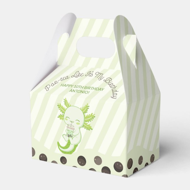 Green Axolotl Bubble Boba Tea Par-tea Birthday Favour Box (Front Side)