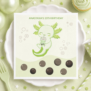 Green Axolotl Bubble Milk Boba Tea Birthday Party Napkin