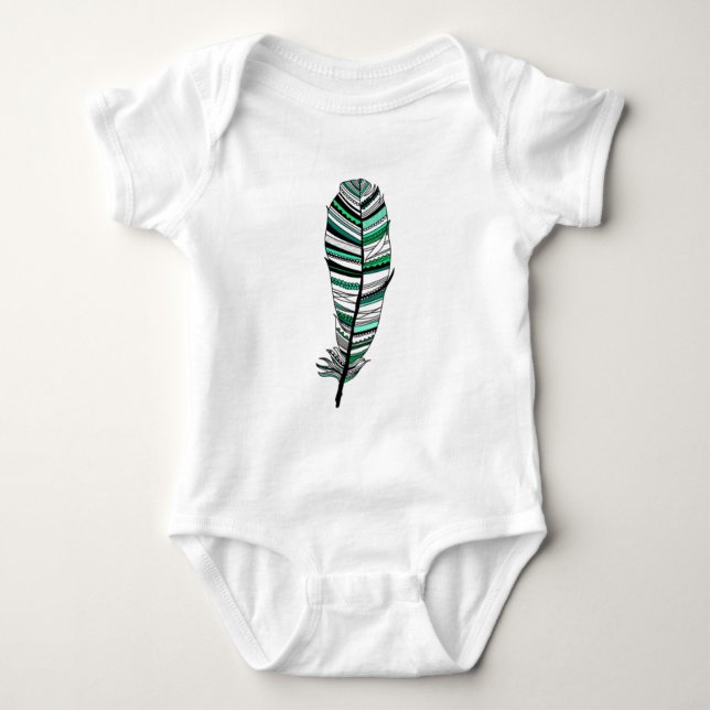 Green Aztec Feather Baby Bodysuit (Front)