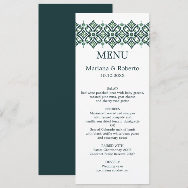 Green Azulejo | Indigo Spanish Border TILE wedding Invitation (Front/Back)