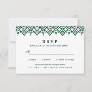 Green Azulejo   Spanish  WEDDING RSVP MEAL CHOICE