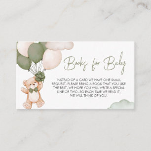 Green Baby Bear Balloon Baby Shower Books for Baby Enclosure Card