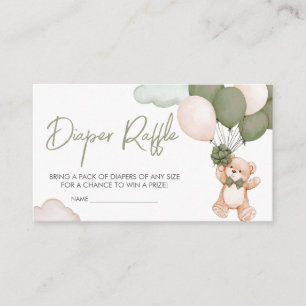 Green Baby Bear Balloon Baby Shower Diaper Raffle Enclosure Card