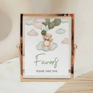 Green Baby Bear Balloon Baby Shower Favours Poster