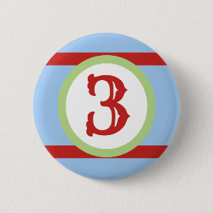 Green, Baby Blue & Red Custom Number Birthday 6 Cm Round Badge