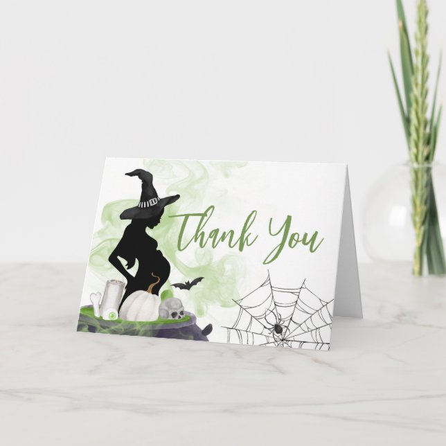 Green Baby Brewing Witch Baby Shower  Thank You Card (Front)