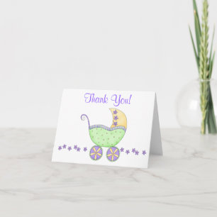 Green Baby Buggy Carriage Thank You Card