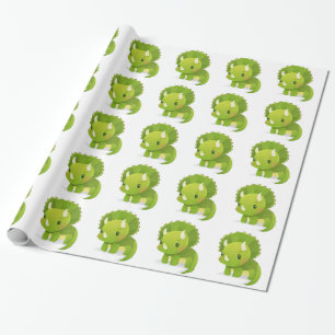 green baby cute dinosaur cartoon wrapping paper