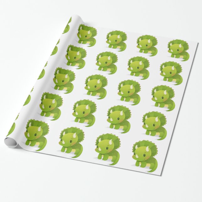 green baby cute dinosaur cartoon wrapping paper (Unrolled)