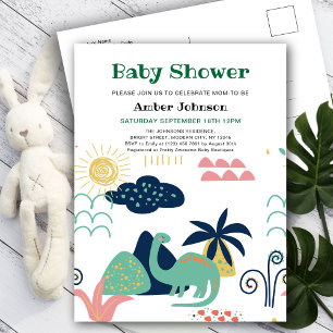 Green Baby Dinosaur Minimalist Cute Baby Shower Invitation Postcard