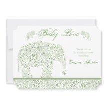 Green Baby Elephant Shower Invitation