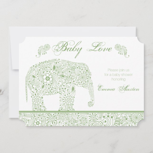 Green Baby Elephant Shower Invitation (Front)