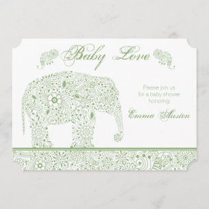 Green Baby Elephant Shower Invitation
