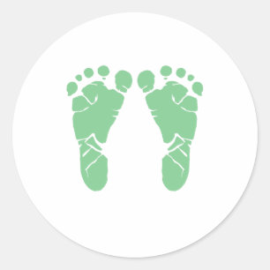 Green baby footprints classic round sticker