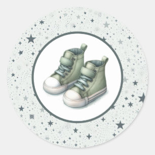 Green Baby High Tops Baby Shower Classic Round Sticker