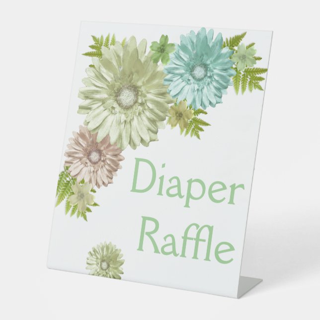 Green Baby In Bloom Brunch Shower Diaper Raffle Pedestal Sign (Front)