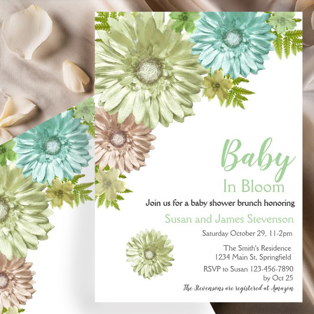 Green Baby In Bloom Brunch Shower Invitation (Creator Uploaded)