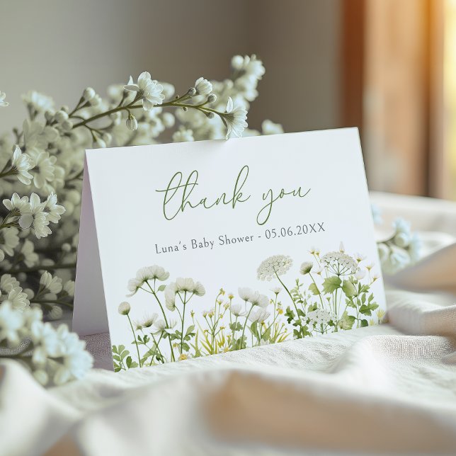 Green Baby In Bloom Wildflower Baby Shower Folded Thank You Card (Creator Uploaded)