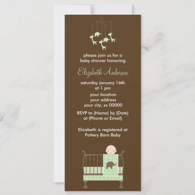 Green Baby in Crib Baby Shower Invitation (Front)