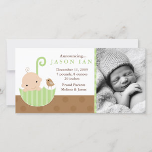 Green Baby in Umbrella Birth Announcements