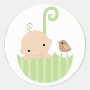 Green Baby in Umbrella Classic Round Sticker
