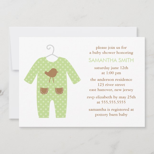 Green Baby Outfit Gender Neutral Baby Shower Invitation (Front)