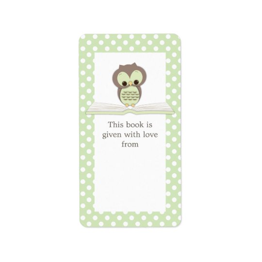 Green Baby Owl on Book Gift Bookplate Label Address Label