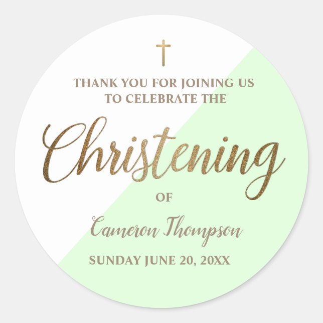 Green Baby Personalised Christening thank you Classic Round Sticker (Front)