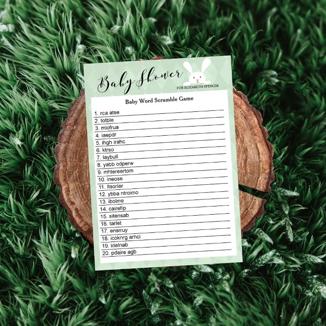Green Baby Shower Bunny Word Scramble Game (Creator Uploaded)