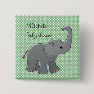 green baby shower elephant 15 cm square badge