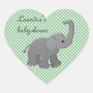 green baby shower elephant heart sticker