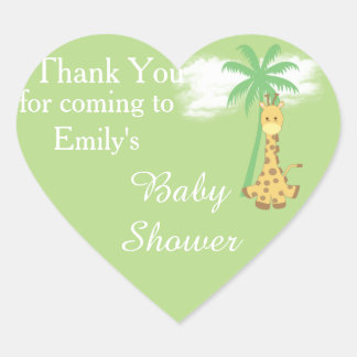 Green baby shower giraffe thank you stickers