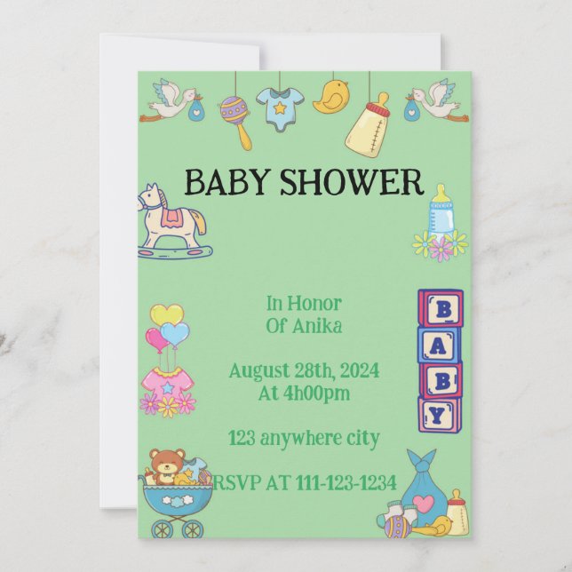 green baby shower  invitation (Front)