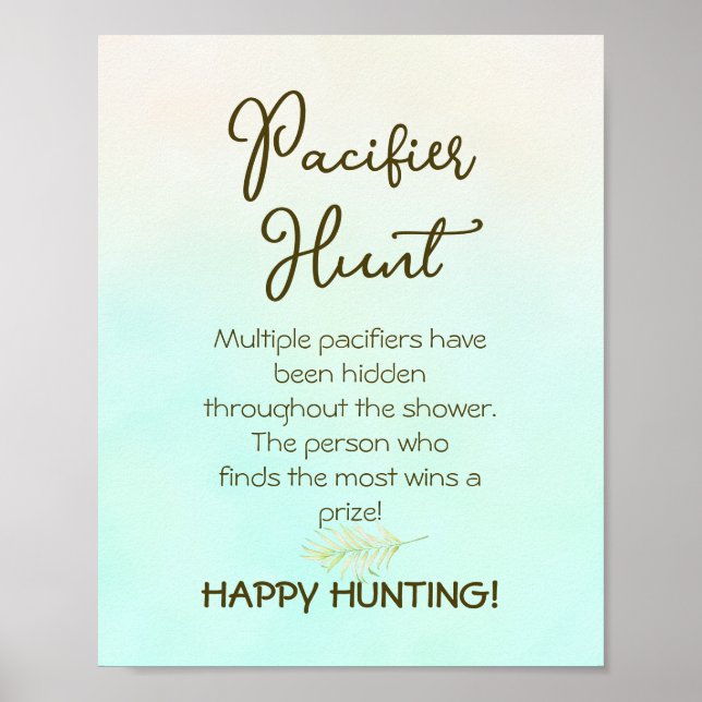 Green Baby Shower Pacifier Hunt Game Sign (Front)