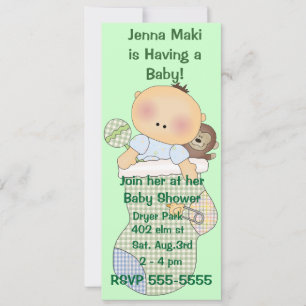 Green Baby Shower Party Invitations