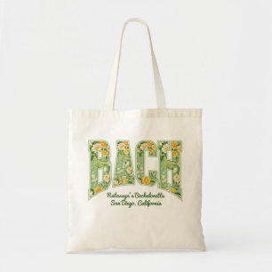 Green BACH Retro Floral Varsity Bridesmaid Tote Bag