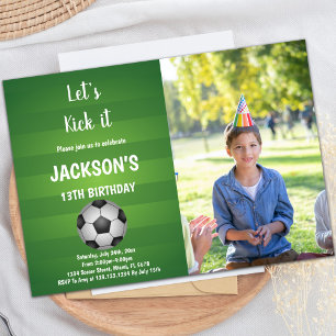 Green Back Ground Soccer Birthday Invitations Phot