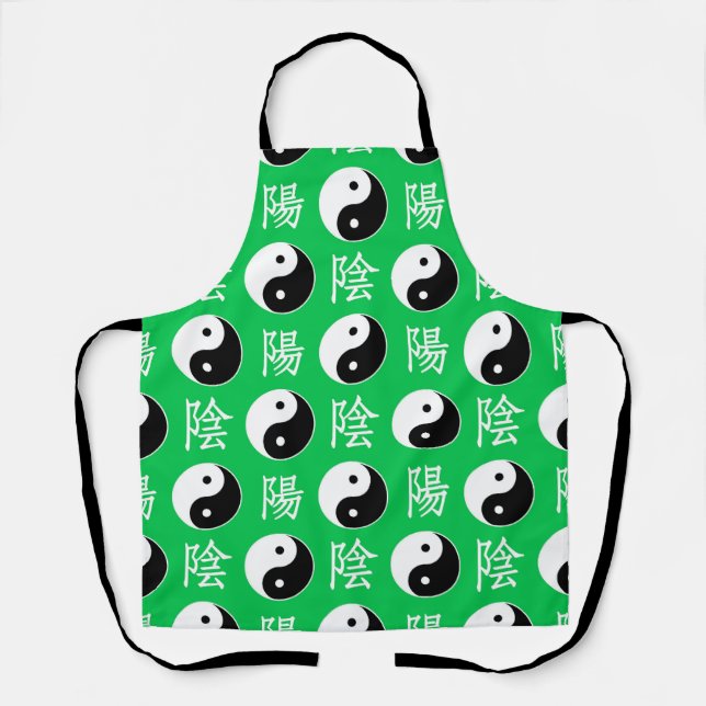 Green Background Chinese Yinyang Pattern Apron (Front)