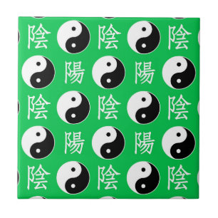 Green Background Chinese Yinyang Pattern Ceramic Tile