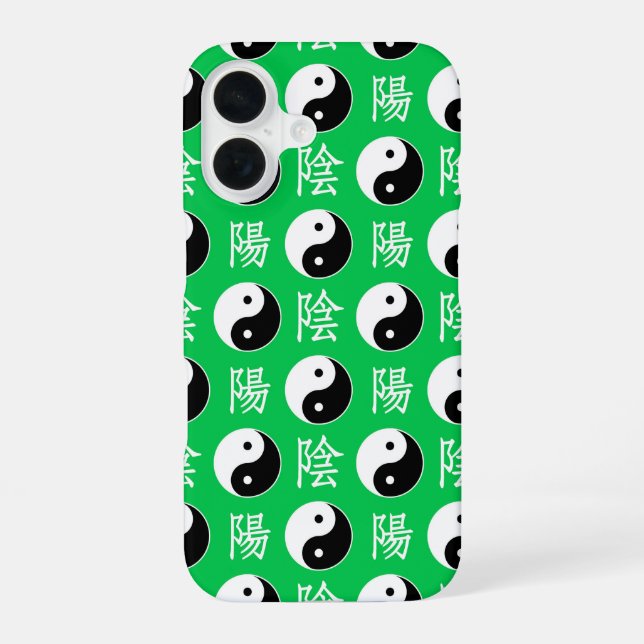 Green Background Chinese Yinyang Pattern iPhone 16 Case (Back)
