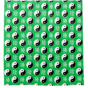 Green Background Chinese Yinyang Pattern Shower Curtain