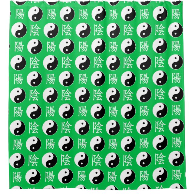 Green Background Chinese Yinyang Pattern Shower Curtain (Front)